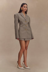 Mila Shaped Blazer - Tan Check