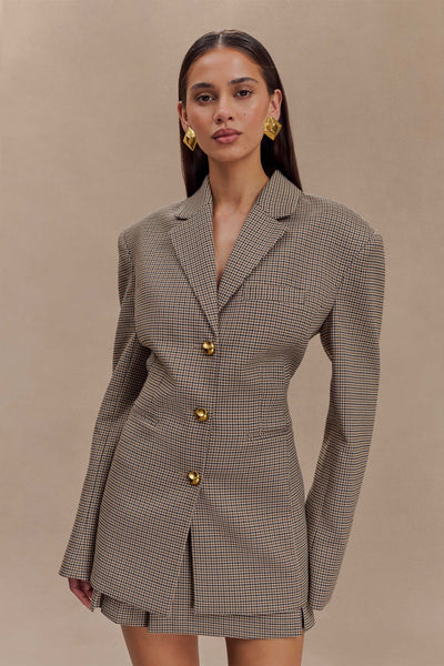 Mila Shaped Blazer - Tan Check