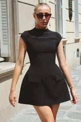High Neck Mini Dress  Black