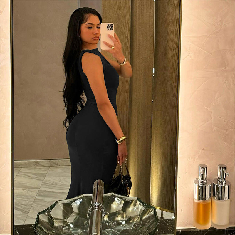 Sleeveless Pleated High Waist Slim Fit Dress