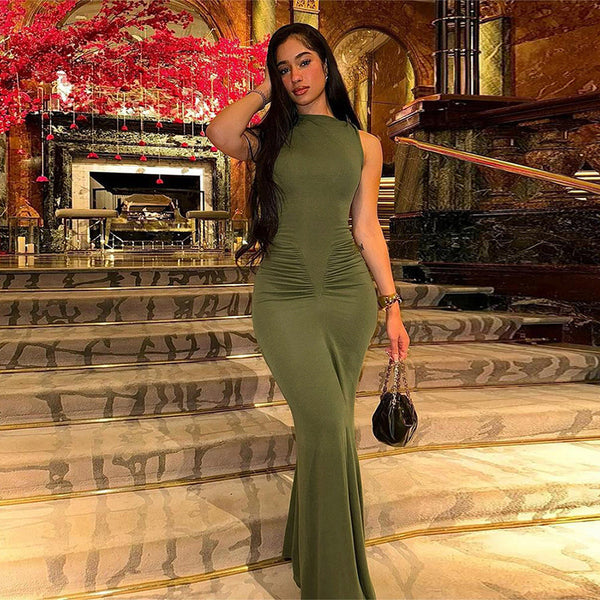 Sleeveless Pleated High Waist Slim Fit Dress