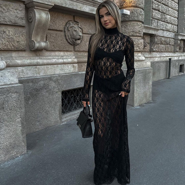 See-through Hollow Out Lace Dress Women