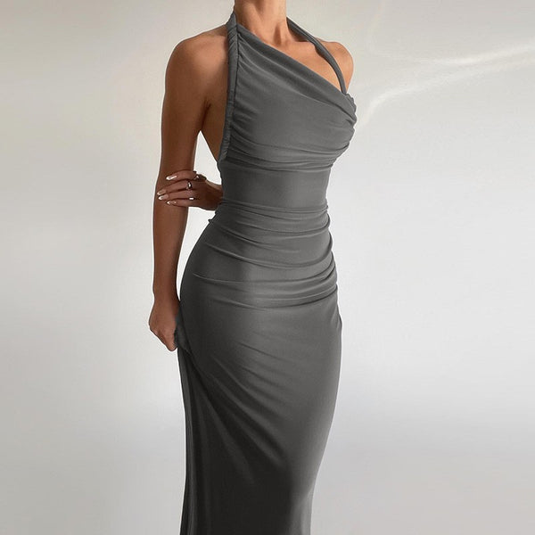 Backless  Skirt Bottom Halter Drawstring Dress