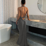Backless  Skirt Bottom Halter Drawstring Dress
