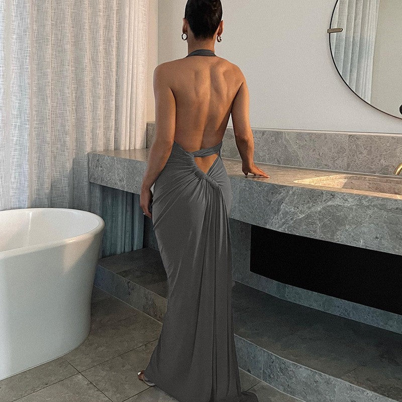 Backless  Skirt Bottom Halter Drawstring Dress